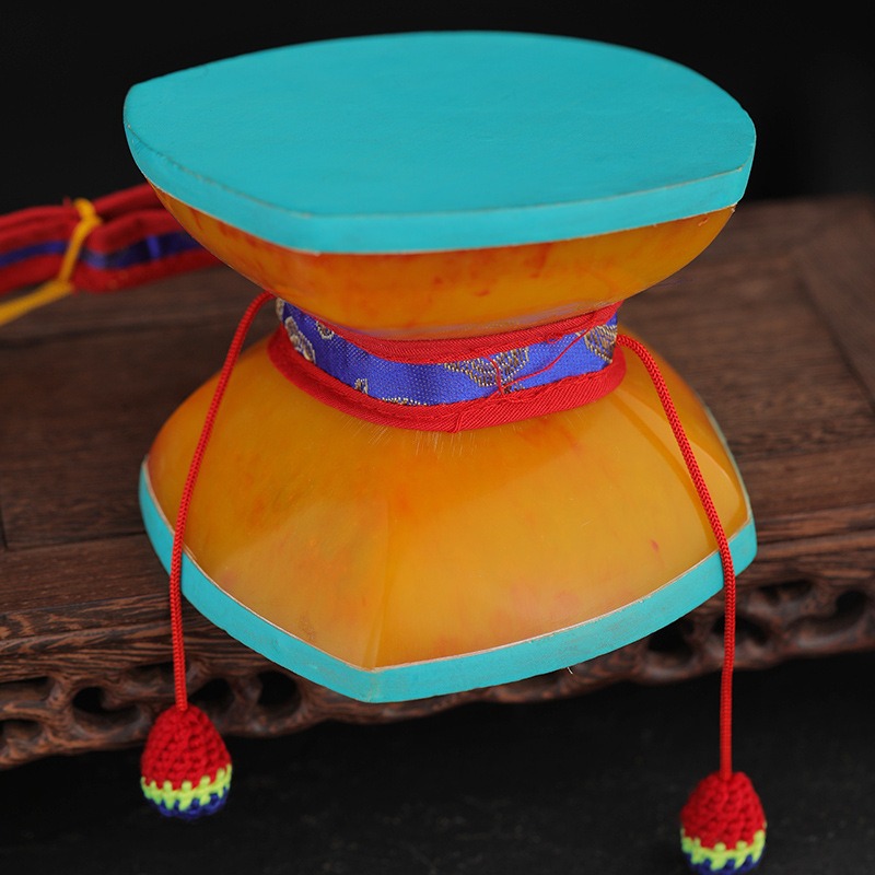 Tambourine Hand Drum - กลองมือเนปาลขนาด 12 ซม. พร้อมกระเป๋า กลองทิเบตทำมือจากหนังแกะ กลองเลียนแบบอำพัน