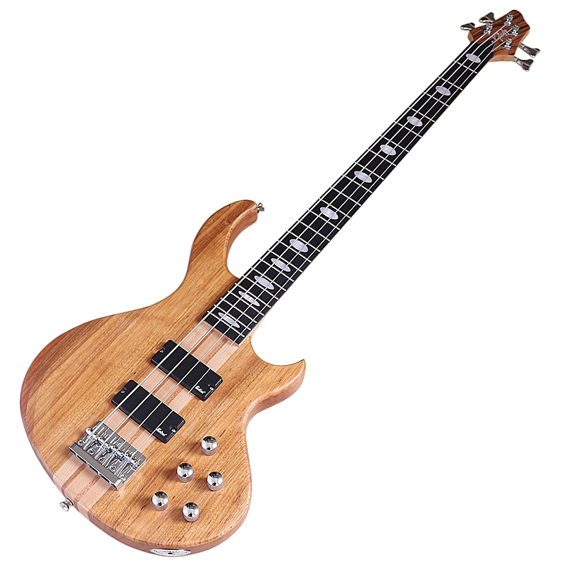 Bass Guitar Fretless - กีตาร์เบสไฟฟ้า 4 สาย แบบเนคทรู ไม้เซบร้าวูดท็อป ตัวกีตาร์โอคูเม