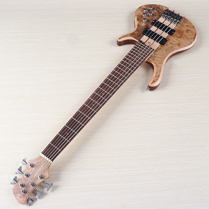 Bass Guitar Fretless - กีตาร์เบสไฟฟ้าแอคทีฟ ลายไม้เบิร์ลท็อป คอทะลุ 43 นิ้ว 6