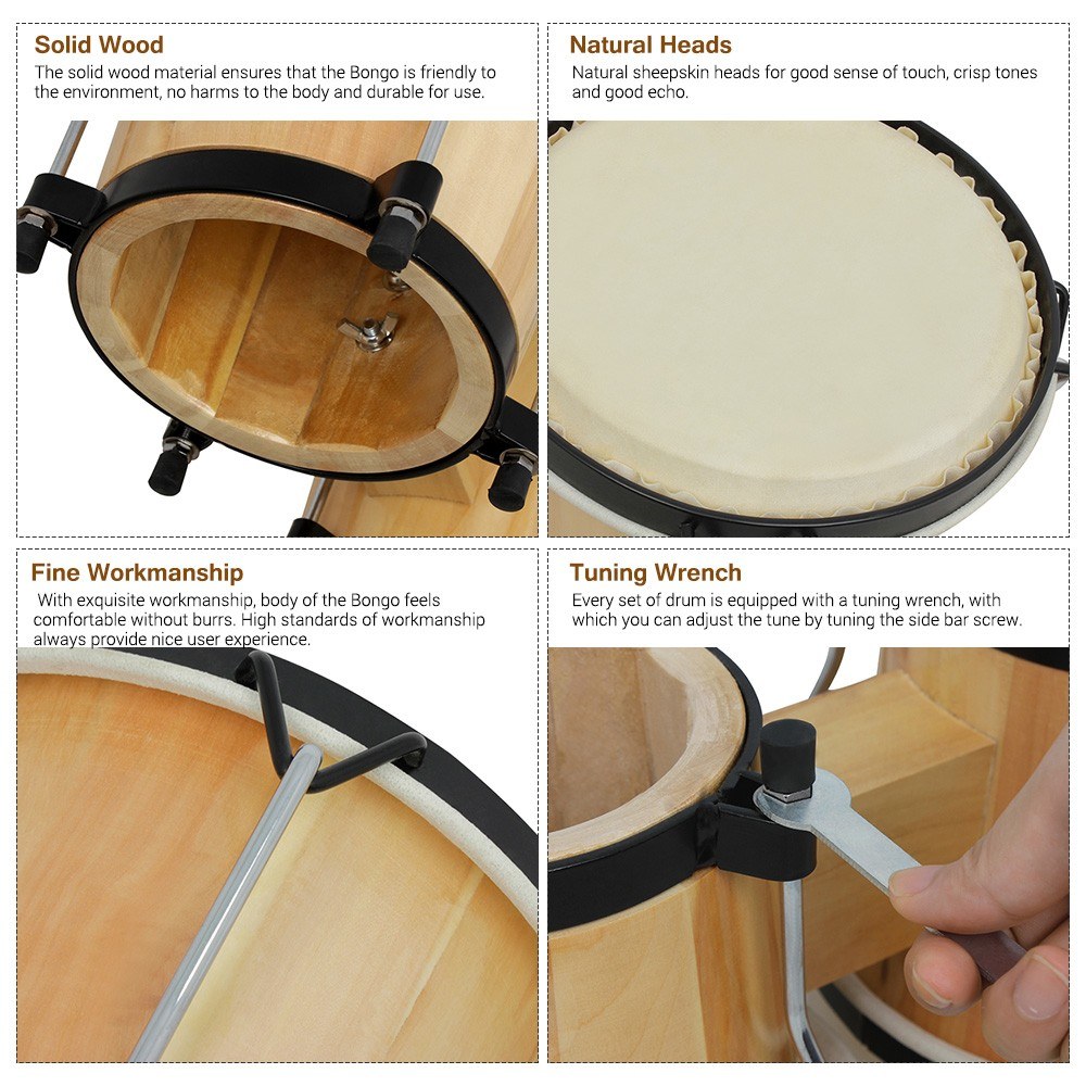 ชุดกลองบองโกไม้ ขนาด 5.5 นิ้ว  - Bongo Drum Set บทวิจารณ์และราคา